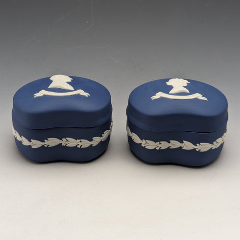 1977 Wedgwood Queen Elizabeth Jubilee Candy Box Pair Royal Blue